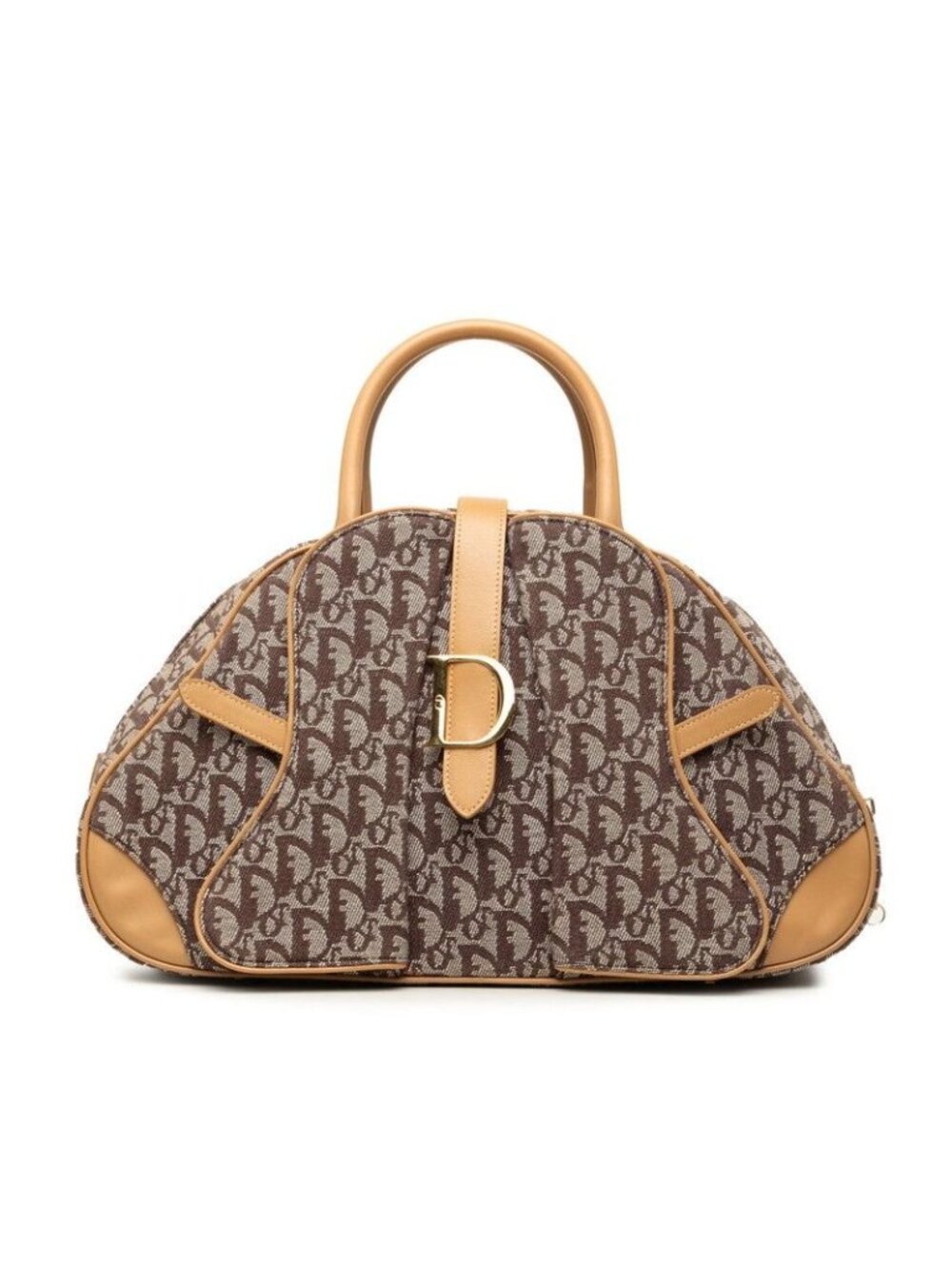 Dior Trotter Double Saddle Logo Jacquard Handbag Beige Brown Canvas Leather